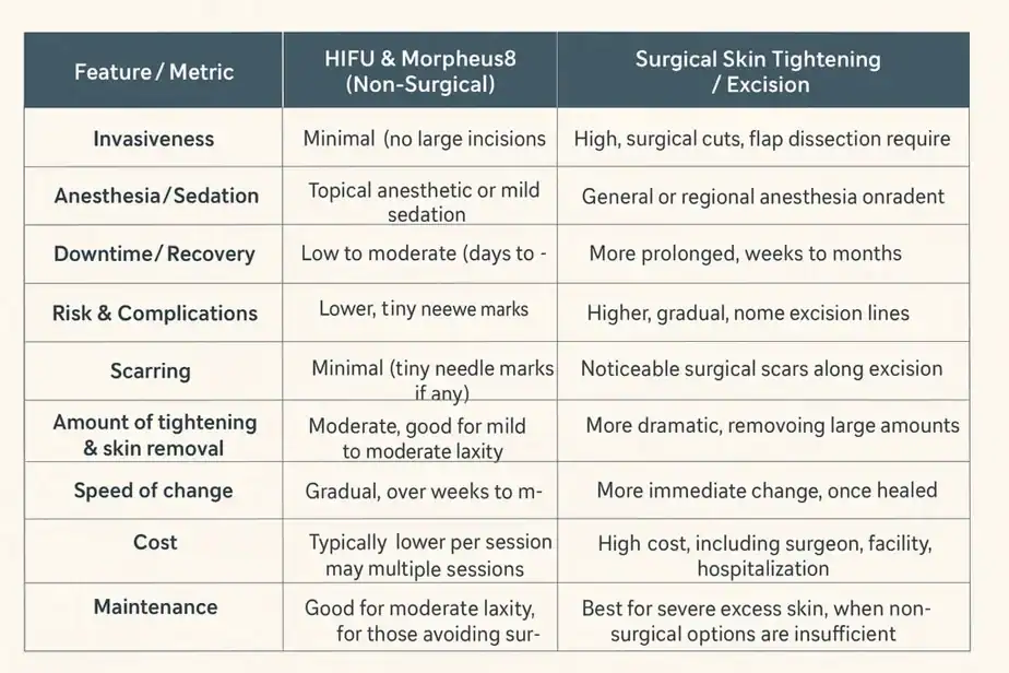 Table showing benefits of Lipo Freeze 2 U Nottinghamshire treatments for skin tightening following weight loss injections.
